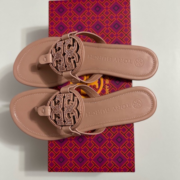 ⭐️NIB Tory Burch Embellished Miller Sandals Pink Moon 7 1/2⭐️ - Picture 4 of 9